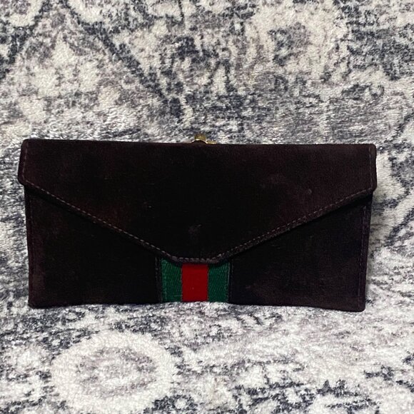 Vintage Gucci Sherry Line Suede and Leather Wallet Bi-fold with Chain - Picture 5 of 10